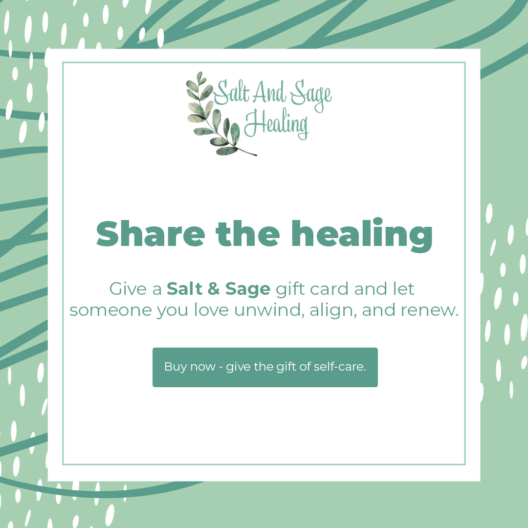 Salt and Sage Healing gift card advertisement.