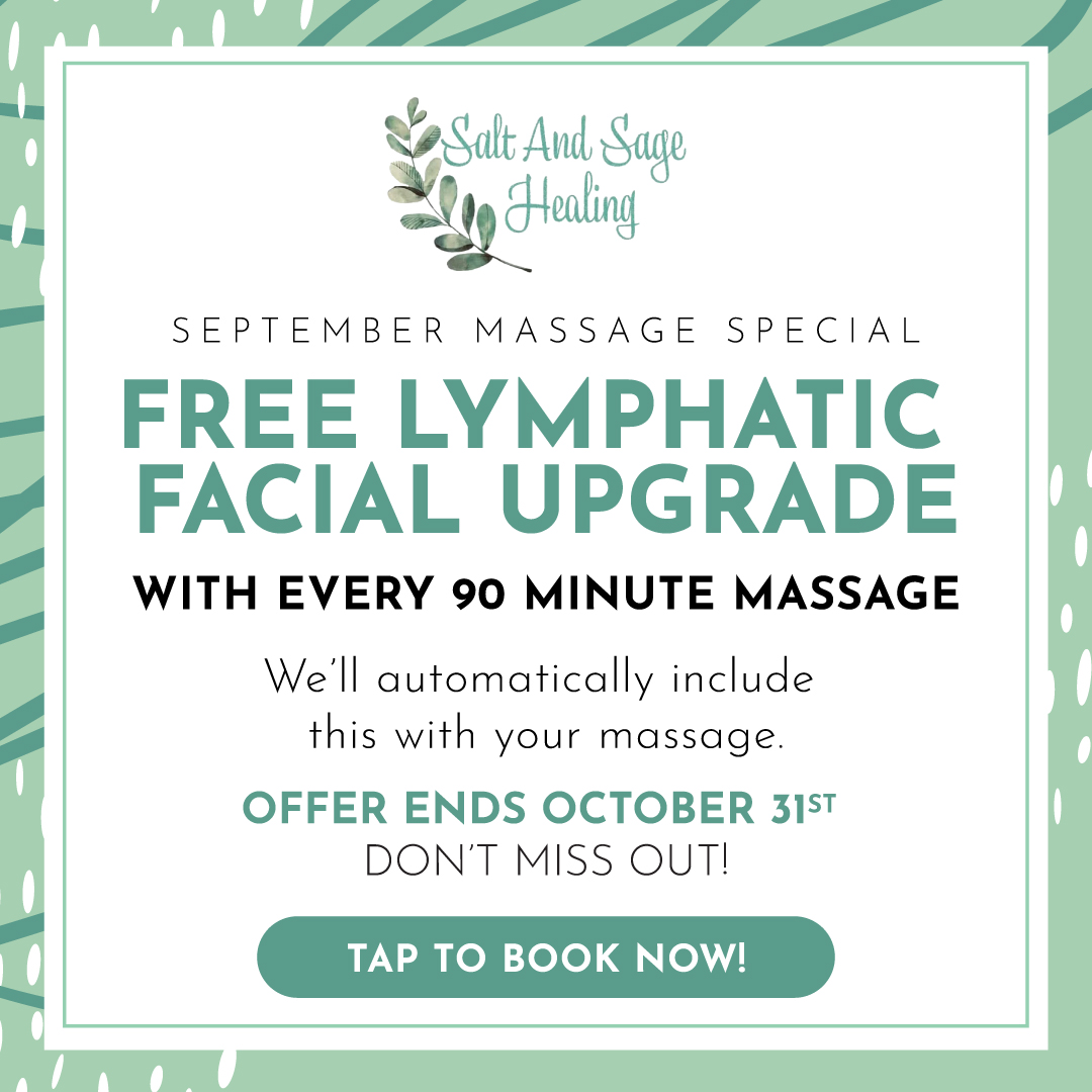 Free facial upgrade with 90-minute massage offer.